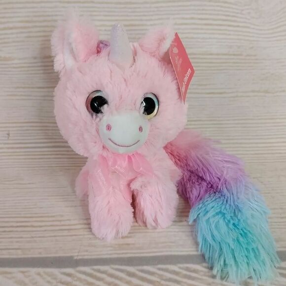 Pink Unicorn Plush Toy with Glitter Horn & Pastel Rainbow Tail - Picture 1 of 15